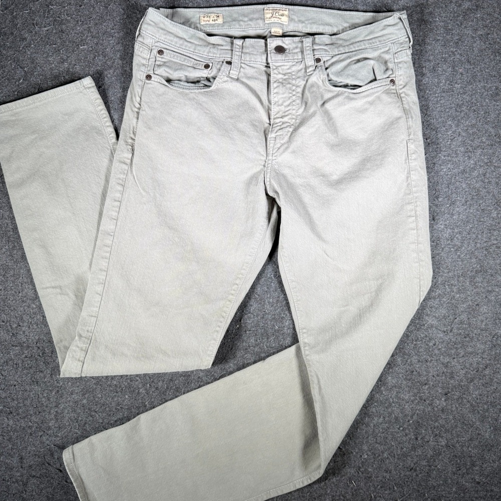 J. Crew 484 Slim Fit Pants Mens 33x34 Sage Green Cotton Stretch Button Fly 13156